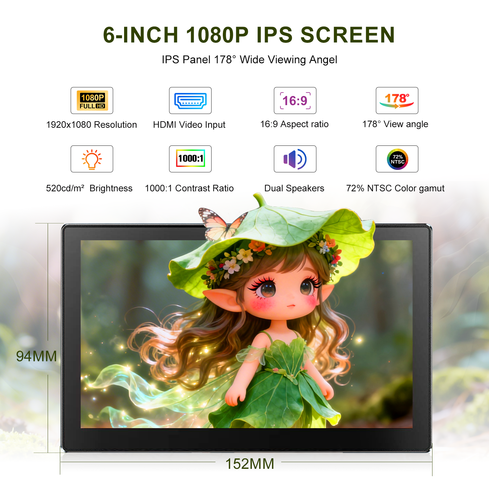 6 Inch Portable Monitor HD 108 - Gaming Console Type ulasan dan harga